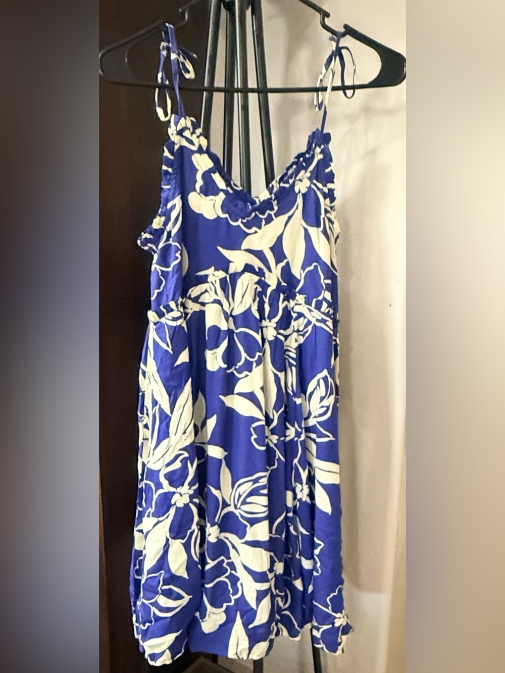 Patrons of Peace Blue and White Tie-Shoulder Mini Dress